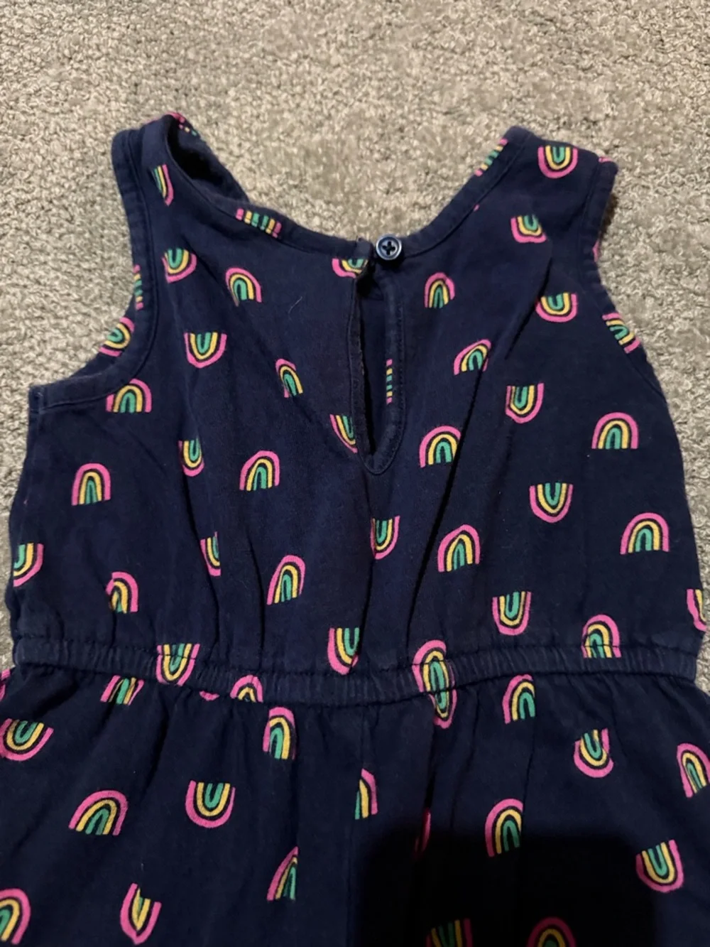 Old Navy 4T navy blue sleeveless‎ romper with rainbows and front tie so cute